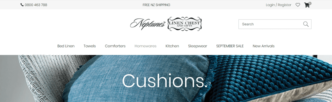 Cushions category page with background behind header