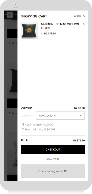 Popup shopping cart on a mobile device